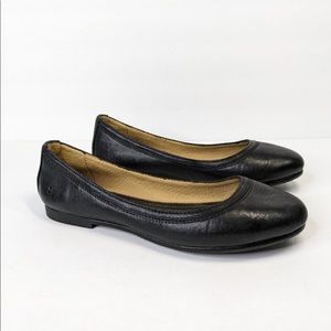 FRYE Carson Ballet Flats 6.5 Black Leather Round Toe Slip On